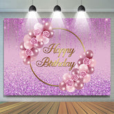 Lofaris Glitter Purple Rose And Balloon Happy Birthday Backdrop